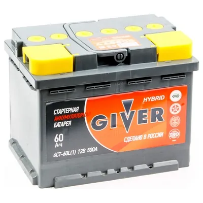 Аккумулятор GIVER 60 Ач 500 А (EN), прямая полярность, LN2