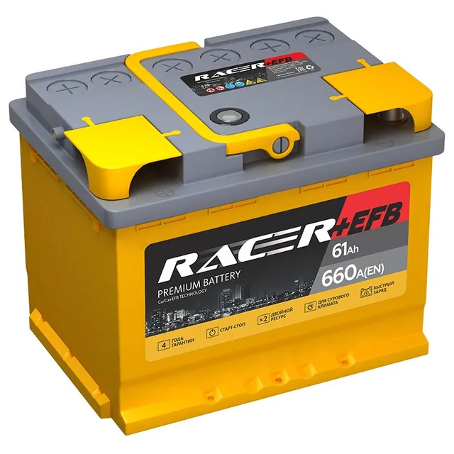 Аккумулятор RACER 61 Ач 660 А (EN), обратная полярность, LN2