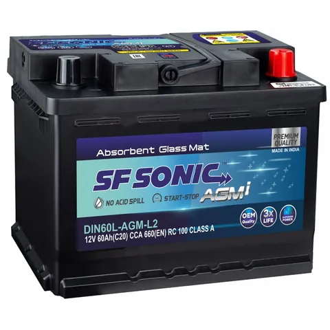 Аккумулятор SONIC SF SONIC AGM DIN60L 60 Ач 660 А (EN), прямая полярность, LN2