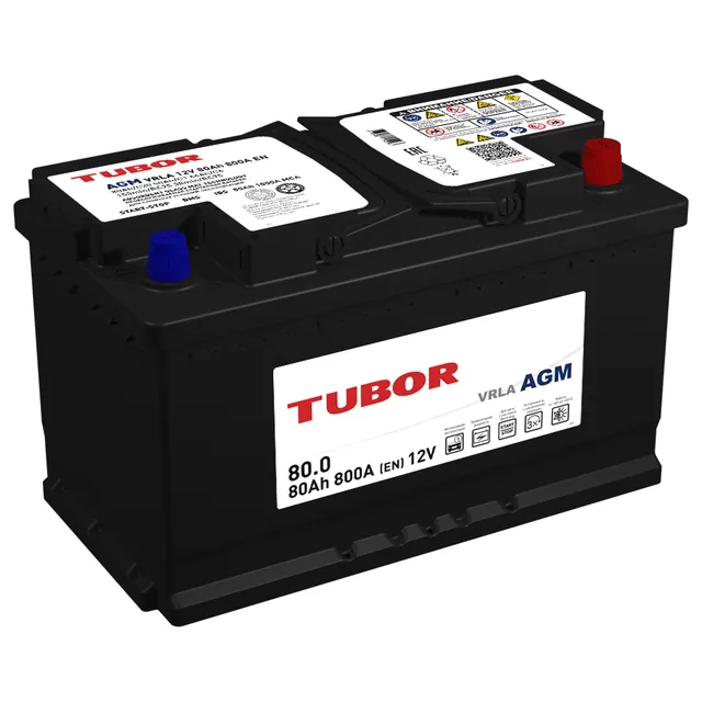 Аккумулятор TUBOR AGM 80 Ач 800 А (EN), обратная полярность, LN4