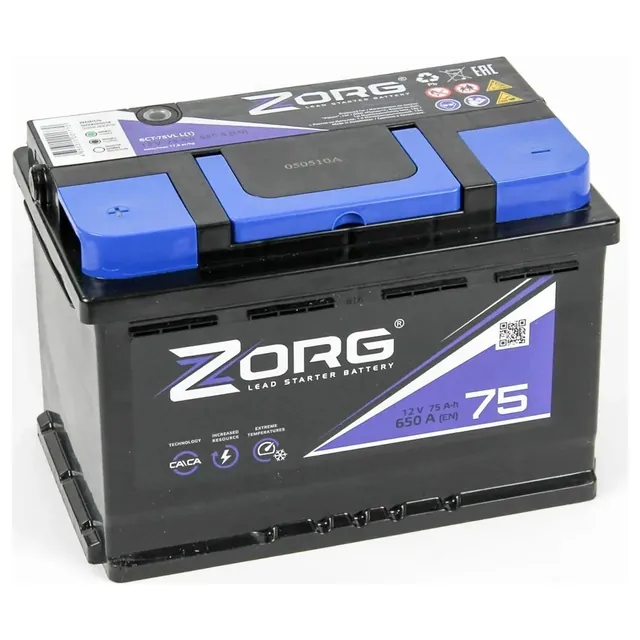 Аккумулятор ZORG 75 Ач 650 А (EN), обратная полярность, LN3